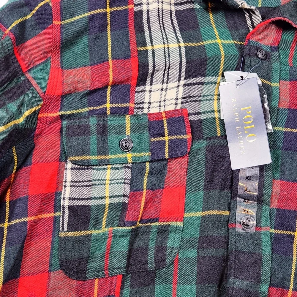 Polo Ralph Lauren Classic Fit Patchwork Plaid Flannel Shirt XL New‎
